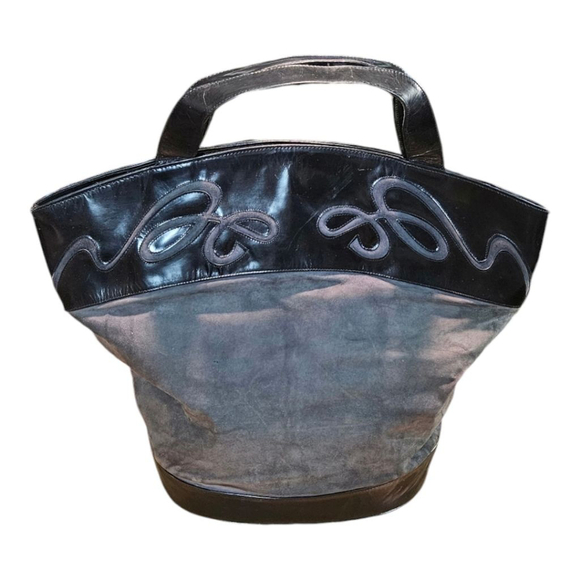 Bally Black & Gray Suede and Leather Satchel Bag - Picture 10 of 14